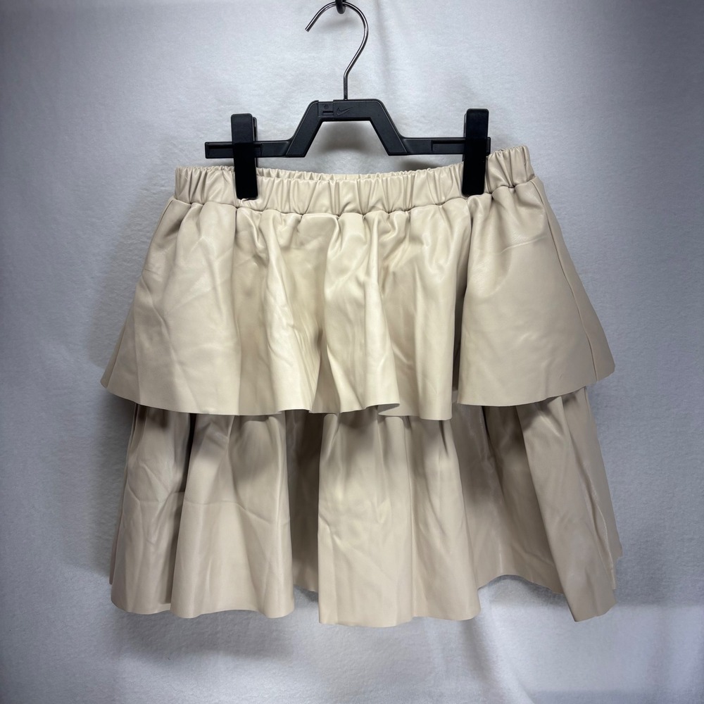 idem‎ ditto Beige Faux Leather Tiered Ruffle Mini Skirt Size S
